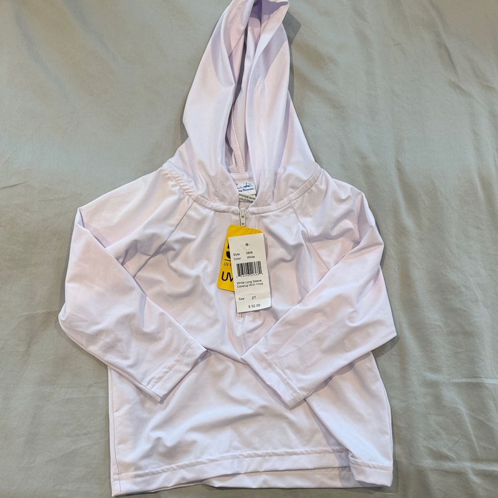Florence Eiseman White Girls Hooded Swim Rashguard NWT